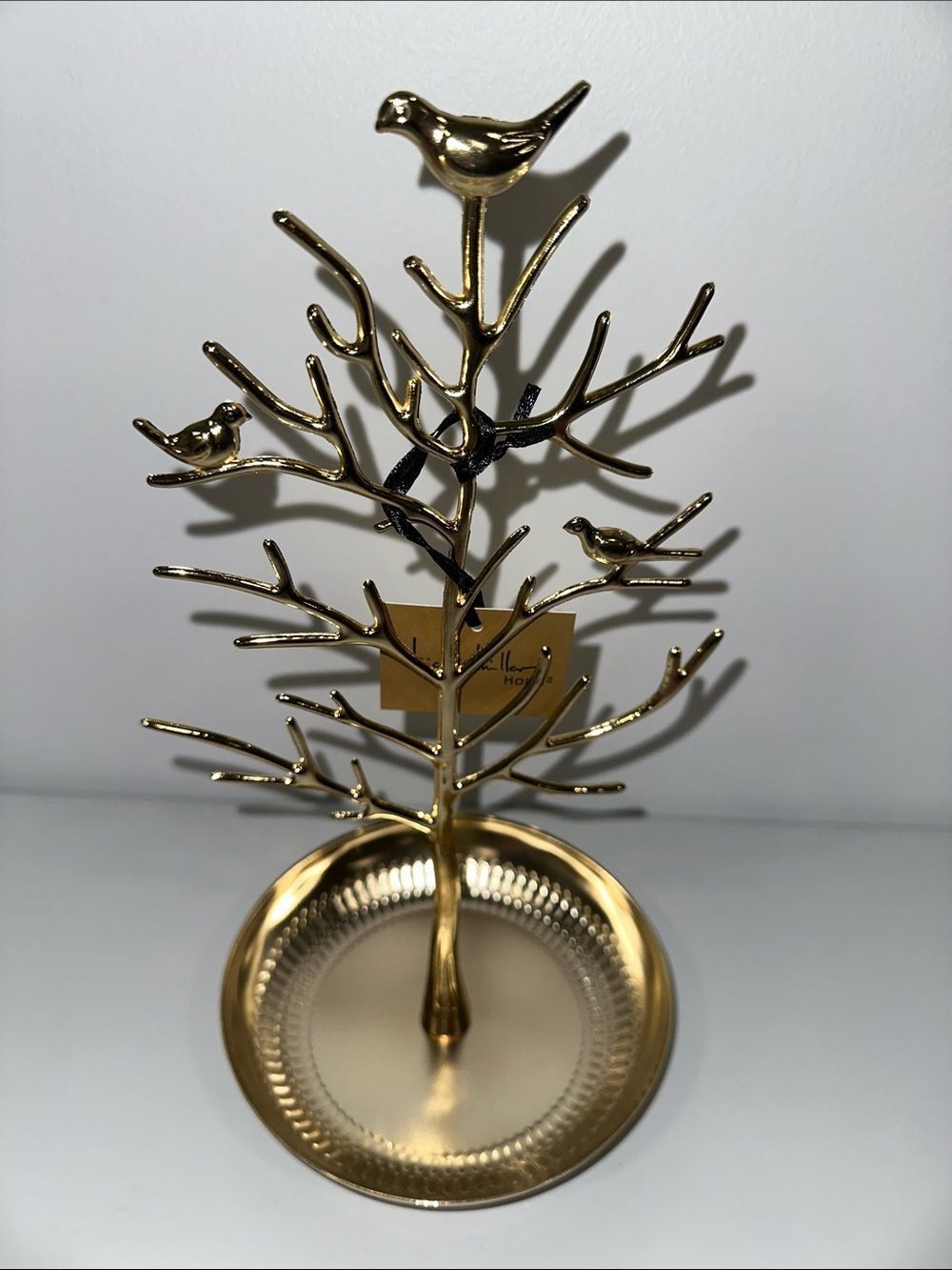 NICOLE MILLER Table Top Jewelry Tree Birds Gold Tone Dish Like Base